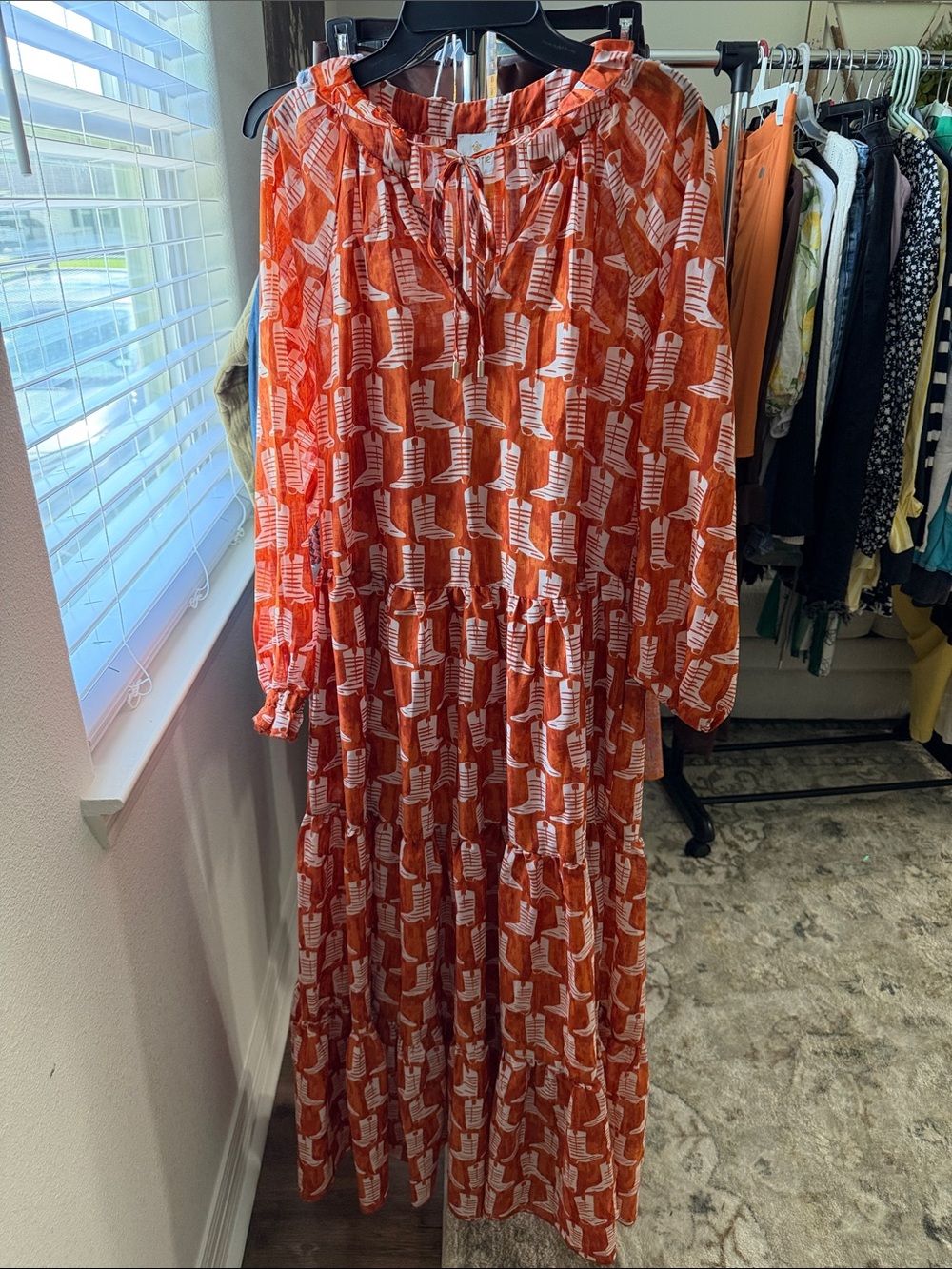 Women's Long Tiered Dress - Orange Pattern